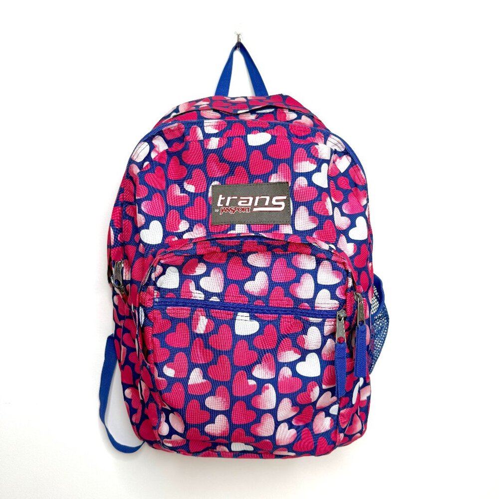 Jansport Trans 17" Canvas Laptop Backpack 4 Zip Pockets Adjustable Straps Hearts